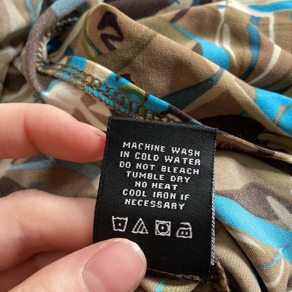 Vertigo‎ Women's Y2K Brown Turquoise Abstract Print Maxi Dress Size M Statement - Picture 8 of 12